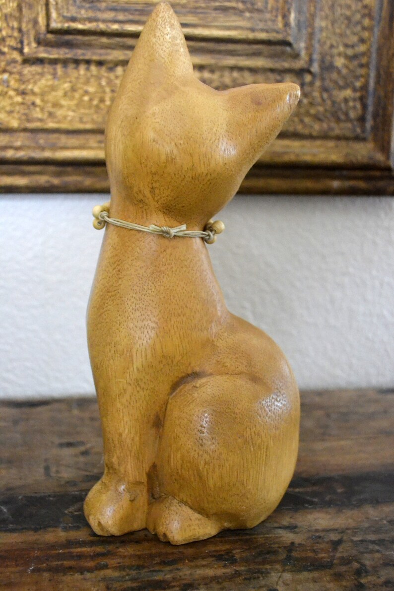 Wooden Carved Cat Figurine Etsy