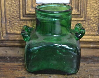 Square Dark Green Glass Jar With Handles