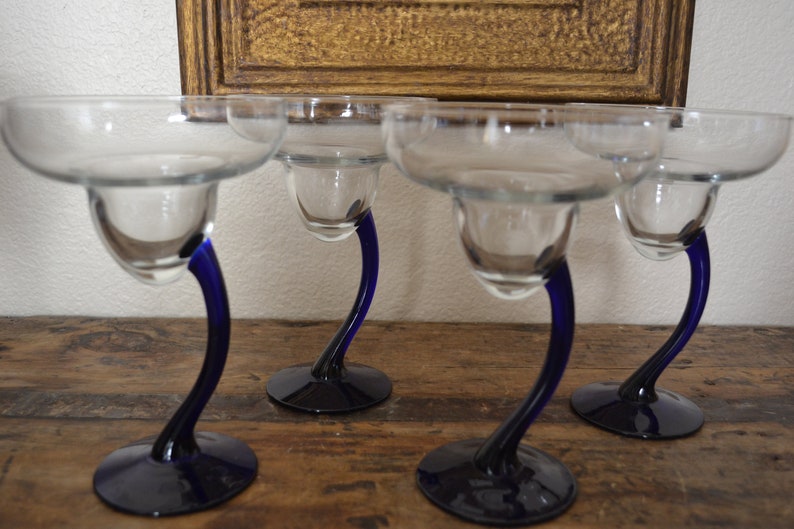 Libbey Bravura Cobalt Blue Stem Margarita Glasses Set of 4 Etsy