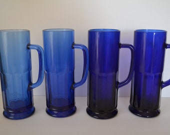 Vintage Cobalt Blue Tall Long Island Tea Beer Steins - set of 4
