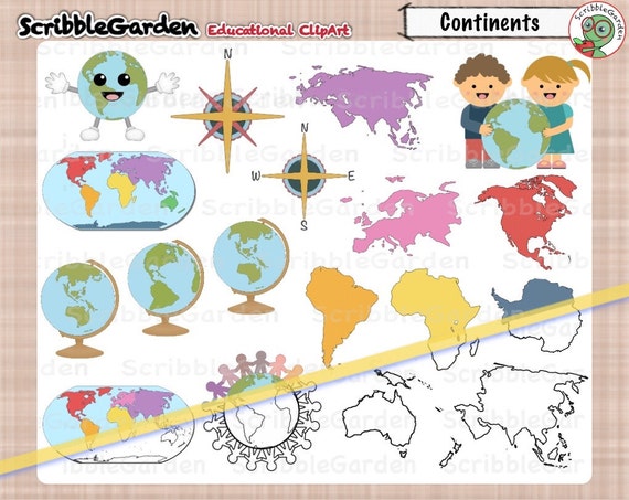 Geographie Kontinente Clipart Etsy