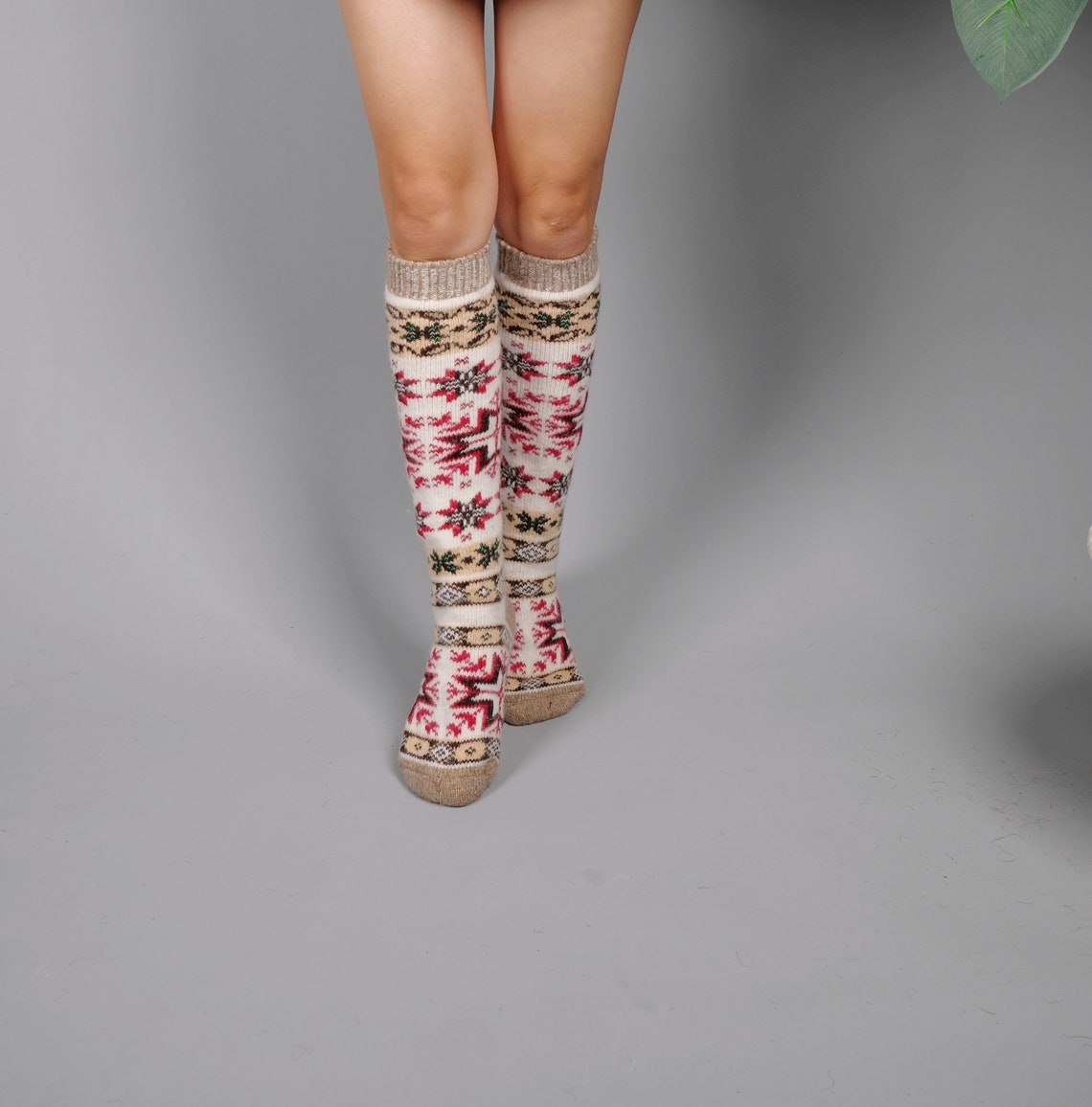 Women's wool high knee socks Nordic legwarmers for Etsy