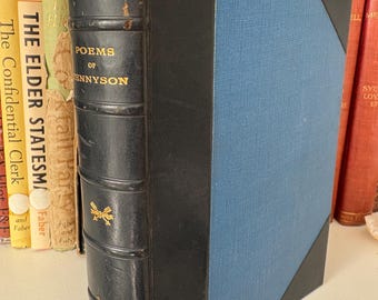 Poems of Alfred Lord Tennyson hardback presentation book from 1936 presented to Harrow student in 1939 half leather binding and illustrated