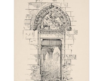 Architectuurschets, vintage architectuurprint, Coucy le Chateau, architectuurposter, vintage tekening, cadeau voor architect, klaar om in te lijsten.