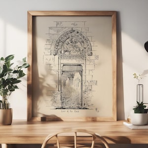 Architecture Sketch vintage Architecture Print Coucy le Chateau Architecture Poster Vintage Drawing present for architect ready to frame