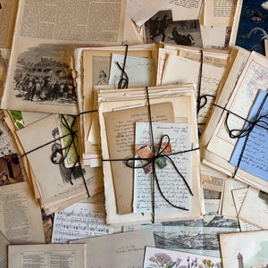 Bundle of over 100 pieces of vintage and antique paper book pages and ephemera for junk journaling scrapbooking & other papercraft projects