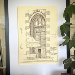 Architectural Print Of South Doorway Of Orvieto Cathedral Italy 1880 | Framed And Ready To Hang original architecture print only 1 available
