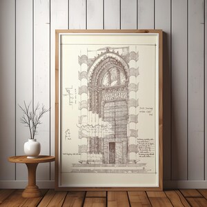 Vintage Orvieto Cathedral Architecture Sketch from 19th Century Architecture art Print of intricate South doorway perfect architecture gift