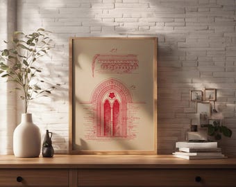 Timeless beautiful Vintage Italian church brickwork digitally restored historic architectural Drawing from 1880s Venice Architecture Sketch