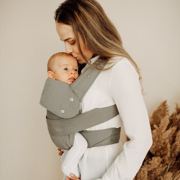 Marsupi Breeze - A baby carrier like no other.  Soft, light, breathable linen/cotton blend material. Front, side, and back carry your baby.