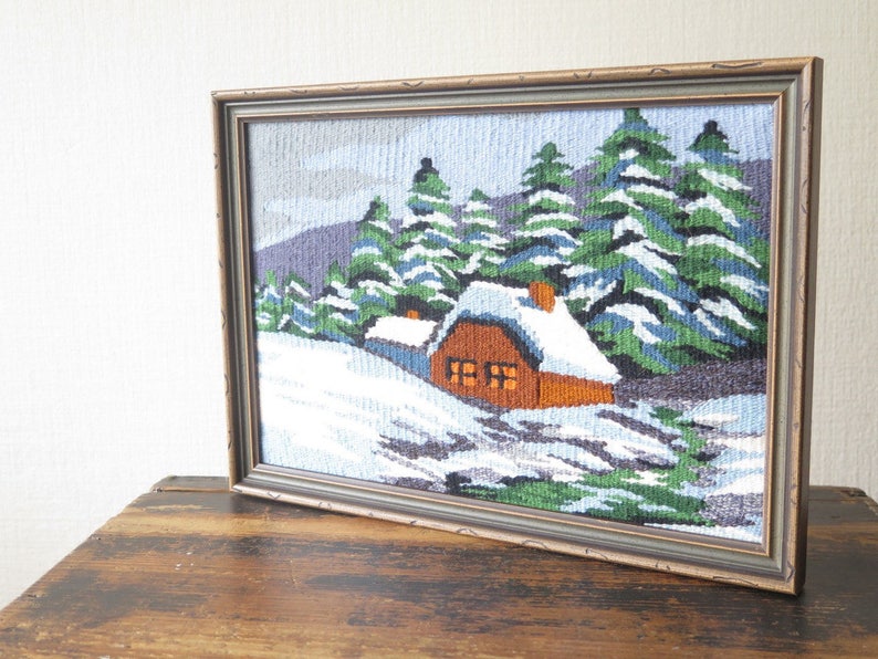 Woven Framed Wall Decor, Flemish Flamsk Tapestry Woodland House Wall Hanging, Vintage Swedish Home Interior Scandinavian Wool Fiber Art 209 image 5