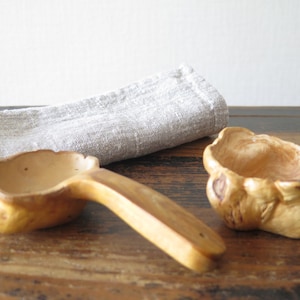 Vintage Wood Burl Spoon and Wood Burl Dish, Hand Carved Wood Vessel, Wood Burl Spoon Wood Scoop Kitchen Utensil  Rustic Home Decor @204