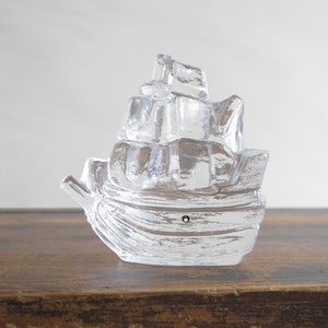 Figurine de voilier en verre PUKEBERG Suède presse-papiers de bateau viking en verre transparent, décoration de bureau de bibliothèque en verre d&#39;art scandinave @ 320-17