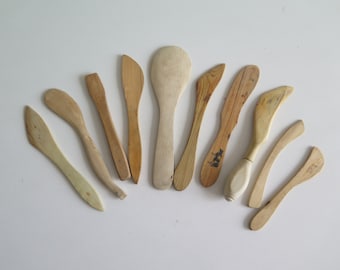 Handgemaakt houten boterjammes, Zweedse vintage houten kaasstrooiers, set van 10 houten botermes Spatel Tools for Craft @365-10