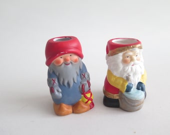Figurines en céramique Gnomes Bougeoirs Ensemble de 2, Décor de Noël vintage scandinave Gnome Red Hat @350-31