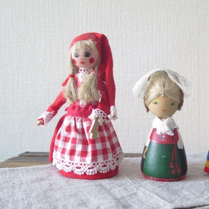 Wooden Folk Dolls Set of 2, Collectible Scandinavian Small Souvenir Dolls Vintage Wooden Doll, Wood Doll Figurine @310-34