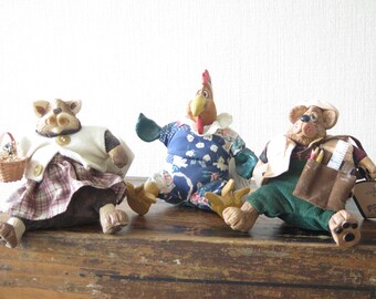 Kathleen Kelly Critter Factory Russ Berrie The Country Folks, Rooster Brewster, Bear Homer, Cat Mrs Crabtree, Shelf Sitter @315-16