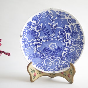 Gustavsberg Plate by Sven Jonson 1970s, Collectible Swedish 1977 Plate, Gingerbread Man Moon Pig Horse Goat @352-16