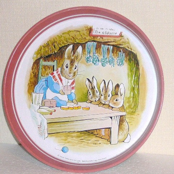 Vintage Decorative Tray Beatrix Potter, Illustration from Petter Rabbit, Metal Tray, Old Pink, Made in England @99