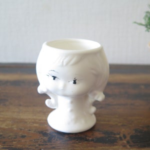 Vintage Scandinavian Ceramic Vase Head Shape Vase White Ceramic Decor Deco Planter Mid Century Modern @316-39