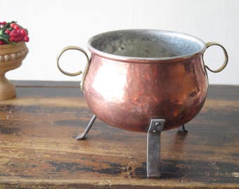 Vintage Pot sur pied en cuivre avec poignées ferme rustique cuisine scandinave cuivre planteur @207