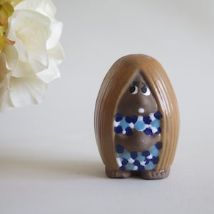 Ceramic Figurine made by Kurt Nilsson, Swedish Vintage Figurine, Troll Girl Blue Outfit, Scandinavian @353-2