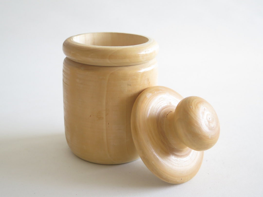 Wooden Container With Lid, Country Kitchen Storage Jar, Wood Pot, Hand