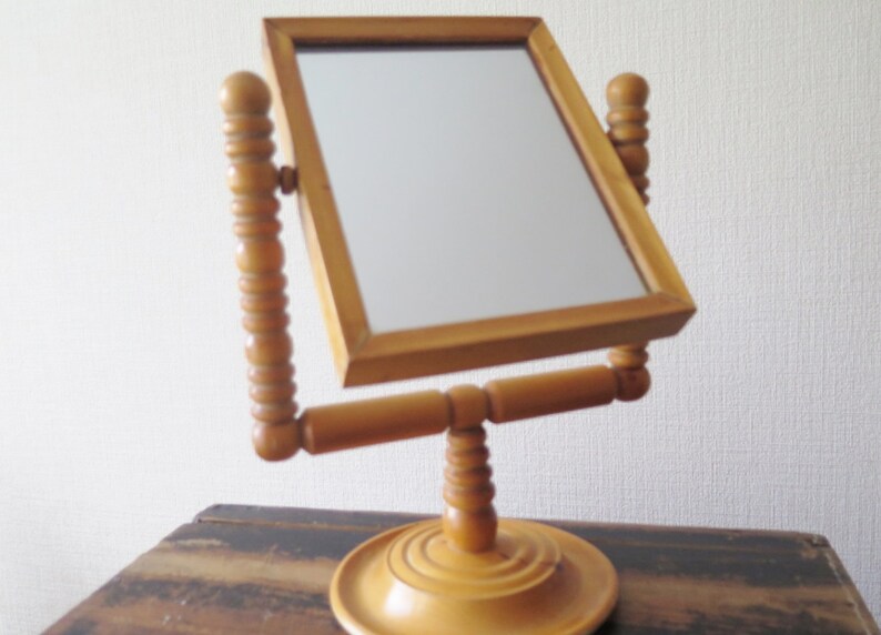 Vintage Wood Dressing Table Mirror Stand Handmade Swing Desk 1970s Interior Ussr Latvia 201