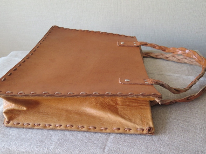 Hand Sewn Handmade @135 Vintage Genuine Leather Tote Bag Large Tote Bag Caramel Brown Handbag Market Bag Thick Leather Tote