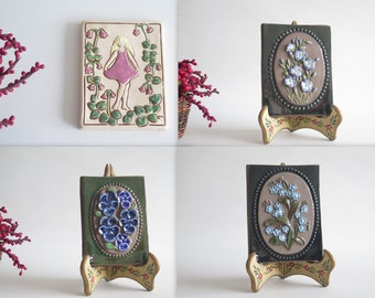 Ceramic Plaque Floral Wall Hanging Decor Light Blue Flowers, Gabriel Sweden, Jie Gantofta @346-9