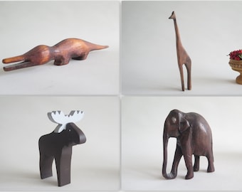 Carved Wooden Figurine, Vintage Figurine Crocodile Giraffe Elk Elephant Swedish Scandinavian (choose at the checkout) @310-12