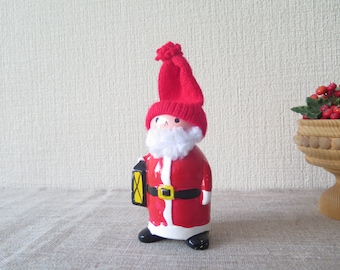 Ceramic Gnome with Knitted Hat Figurine Scandinavian Vintage Christmas Decor Vintage Swedish Gnome @311-16