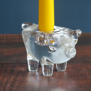 Kosta Boda Glass Pig - Candle Holder by Bertil Vallien, Scandinavian Glass Art, Swedish Vintage Candle Holder @335-33