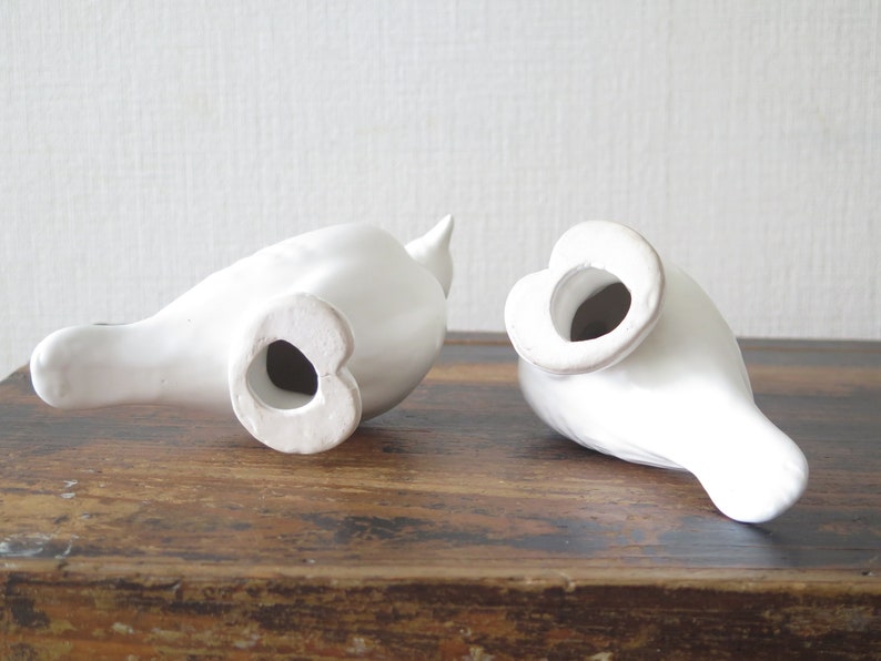 Art Deco Mid Century Modern Scandinavian Design @307-17 Pair of Ceramic Bird Figurines White Doves