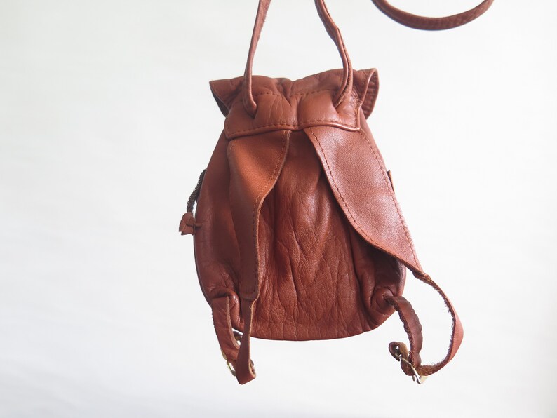 Vintage Brown Backpack Small Rucksack Genuine Leather Shoulder Bag @316-54