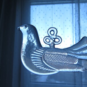Retro Folk Art Bird Repurposed Glass Ornament Suncatcher