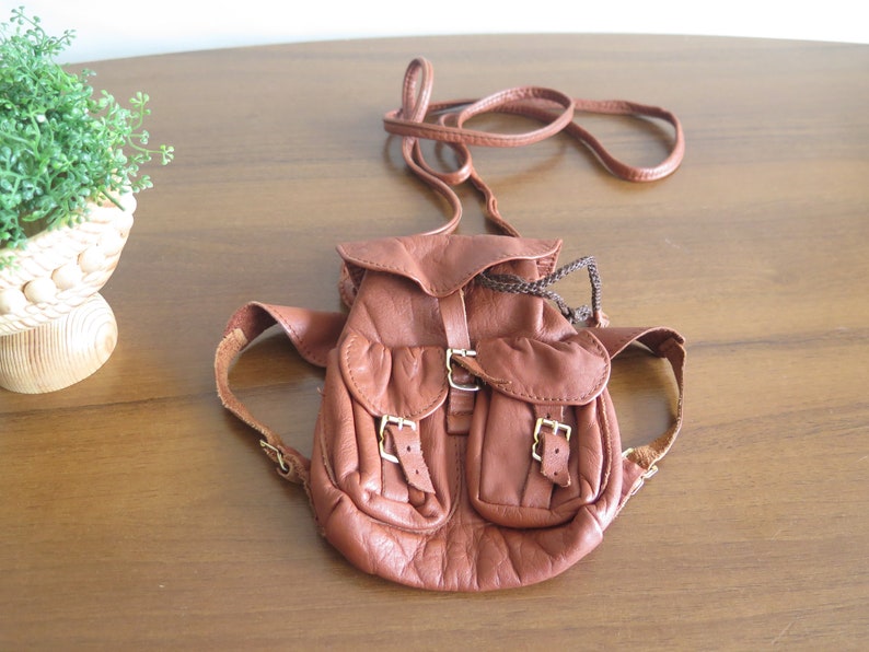 Vintage Brown Backpack Small Rucksack Genuine Leather Shoulder Bag @316-54