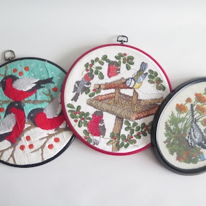 Embroidered Wall Decor Framed Vintage Embroidery Birds Hand Embroidered Wall Hanging @344-15