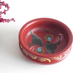 Wooden Hand Painted Rosemaled Decorative Vintage Bowl Rosemaling Folk Art Design Norway Sweden Scandinavia Display Plate @362-8