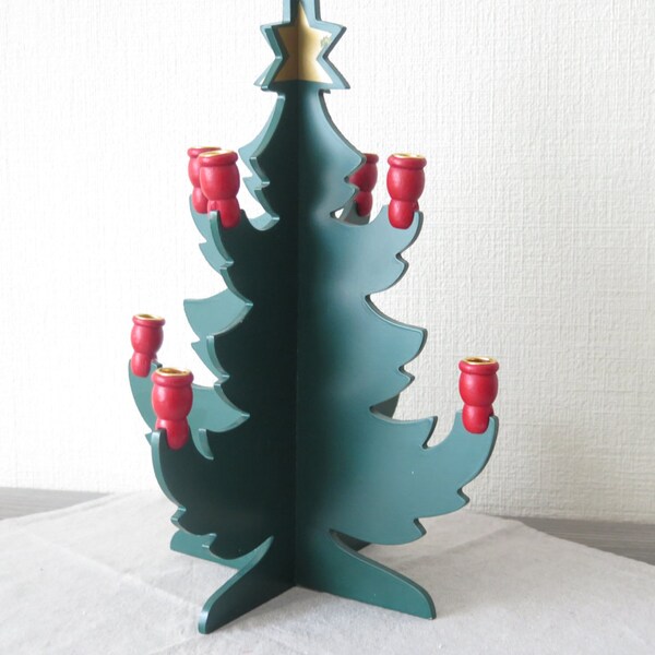 Scandinavian Wooden Christmas Tree Candle Holder for 7 Candles, Collapsible for Easy Storage,Sweden, Tabletop Foldable Decoration @120