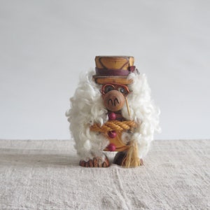 Wooden Troll Figurine Fur Hair, Cute Scandinavian Souvenir Swedish Nordic Troll, Vintage Wooden Handmade Doll Figurine @365-1