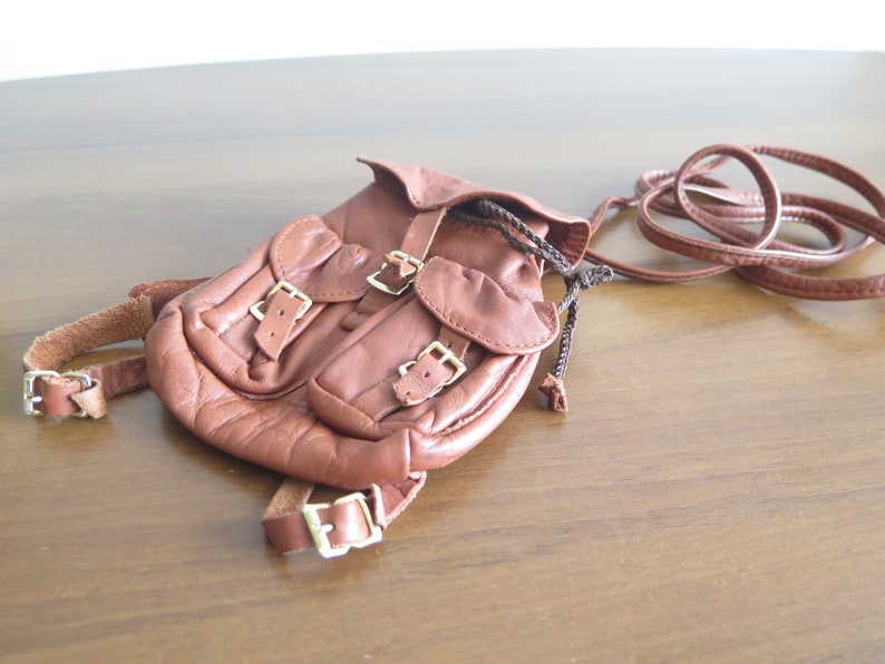Vintage Brown Backpack Small Rucksack Genuine Leather Shoulder Bag @316-54