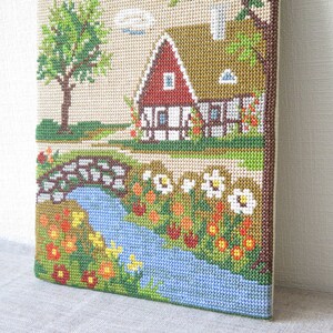 Embroidered Wall Decor Country Side House Flowers Retro Romantic Framed Wall Hanging Canva Country Chic, Scandinavian vintage 228 image 3