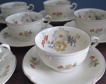 Godesberg Bavaria Germany porselein, 2 kopjes en 2 schoteltjes, vintage Duitse bloemenporselein koffie-theekop schotel (4 paar beschikbaar) @337-30