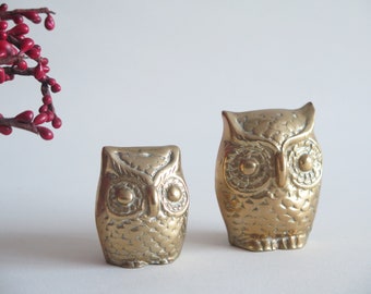 Messing Uil Beeldjes Set van 2, Messing Uil Beeldje Bibliotheek Decor, Collectible Retro Decoratief Beeldje Woodland @349-2