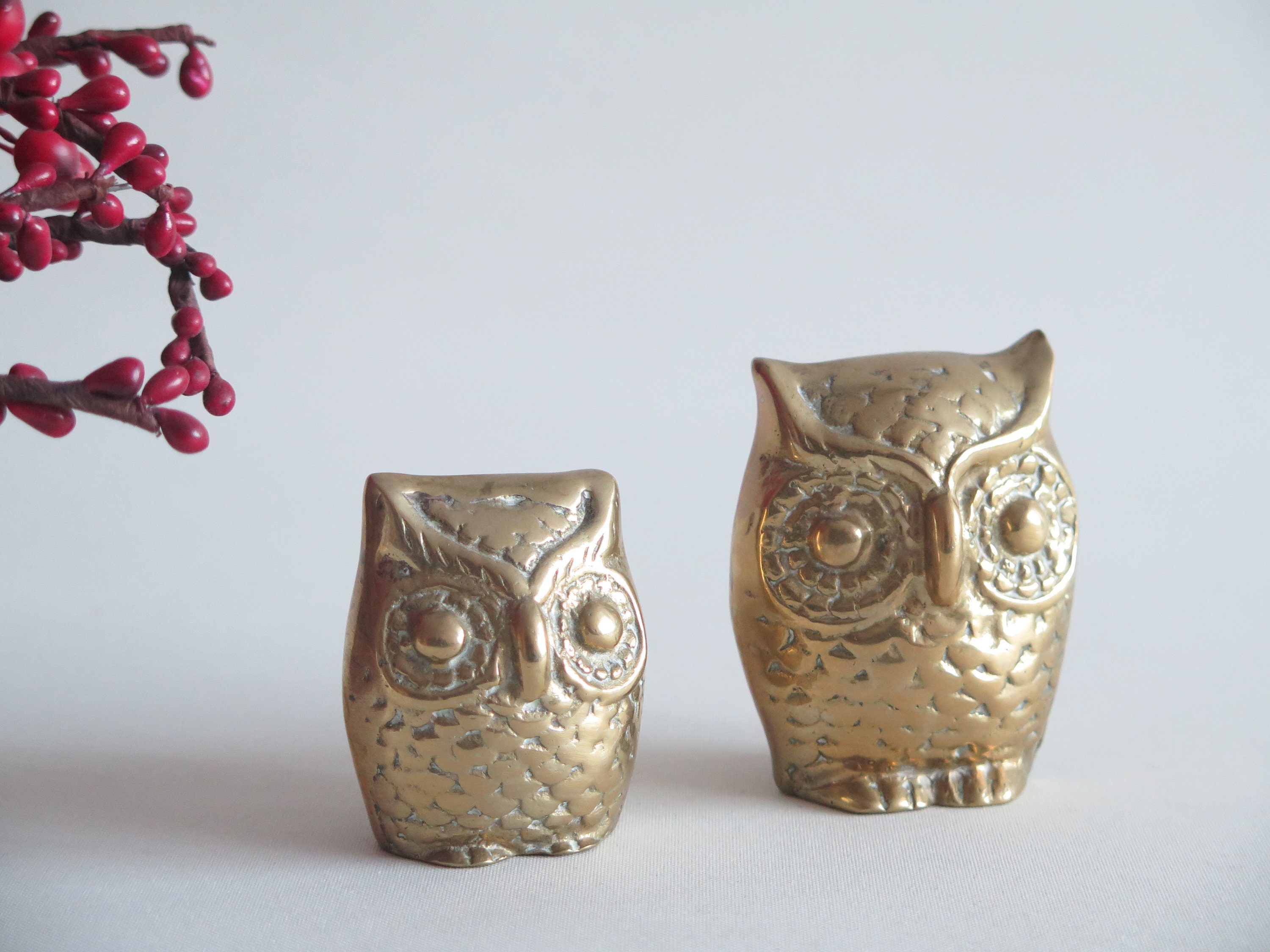 Brass Owl Figurines Set of 2, Brass Owl Figurine Library Decor, Collectible Retro Decorative Figurin