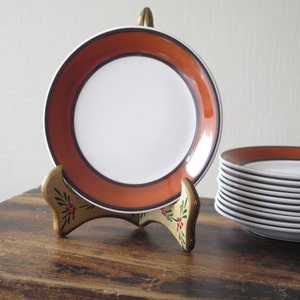 Gustavsberg Salad Plate Set of 2, Vintage Swedish Porcelain Plate &#39;LINDA&#39; Designed by Stig Lindberg, White Orange Brown @208