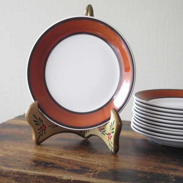 Gustavsberg Salad Plate Set of 2, Vintage Swedish Porcelain Plate 'LINDA' Designed by Stig Lindberg, White Orange Brown @208