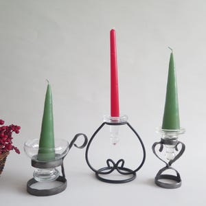 Metal & Glass Candle Holder, Wrought Iron with Glass Cup Candle Stick, Swedish Mid Century Modern Interior Design, Retro Nordic @363-21