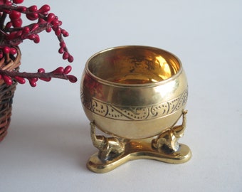 Brass Bowl with Elephant Stand, Metal Indian Dish Round Etched Brass Bowl @349-20